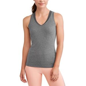 Athletic Works V-Neck Back Mesh Racerback Built-In Bra Tank Top Size L Grey